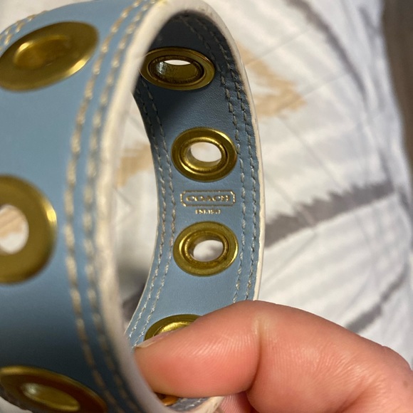 Coach Blue Leather Bracelet w/Gold Grommets - Picture 1 of 2
